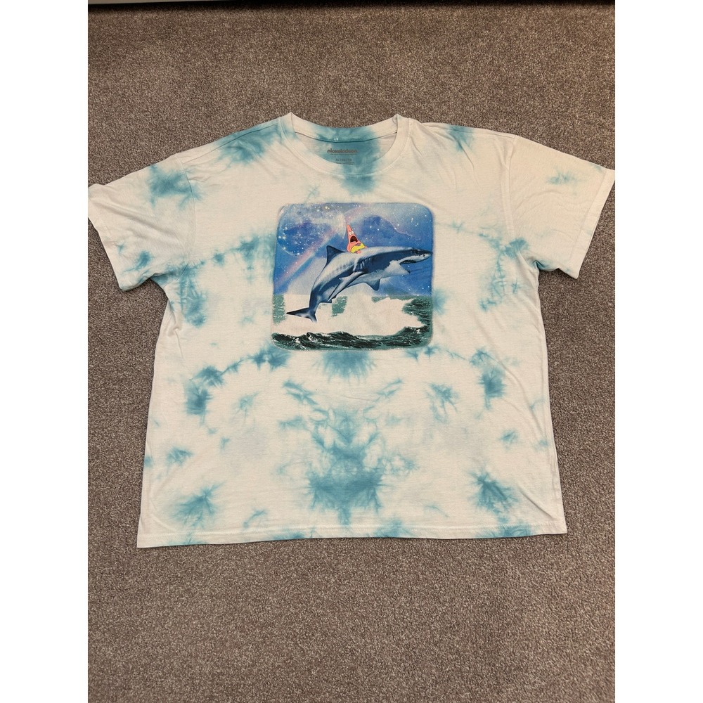Nickelodeon Patrick Star Shark Tie Dye Shirt XL Blue White Excellent Graphic Tee